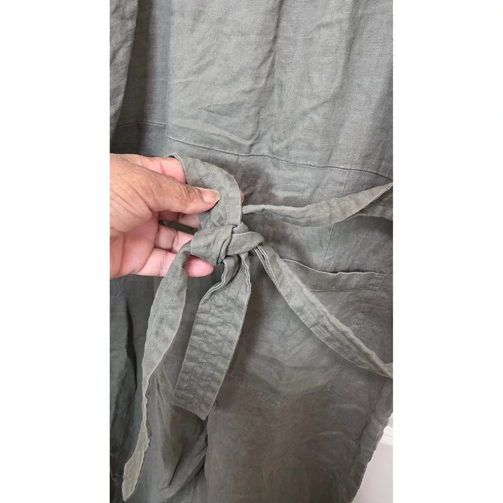 Everlane Linen Button-Front Jumpsuit Women 6 Green Casual Festival Vacational